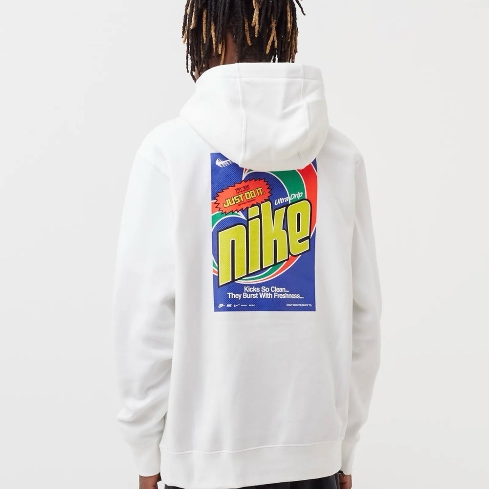 Nike Hoodie Mens Large White Ultra Drip Back Graphic Pullover Fleece DM2189-100